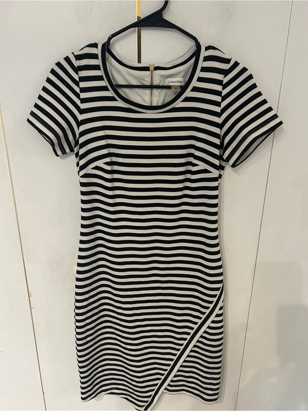 Calvin Klein Black & White Striped Short-Sleeve Mini Dress